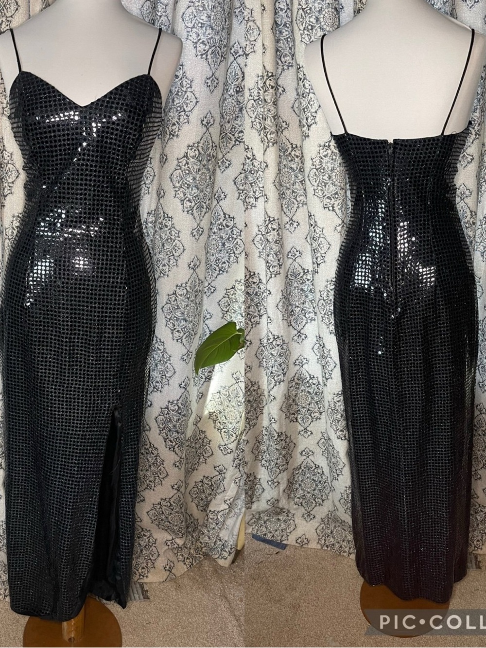 Roberta Bridal Black Sequin Maxi Slip Dress with Spaghetti Straps